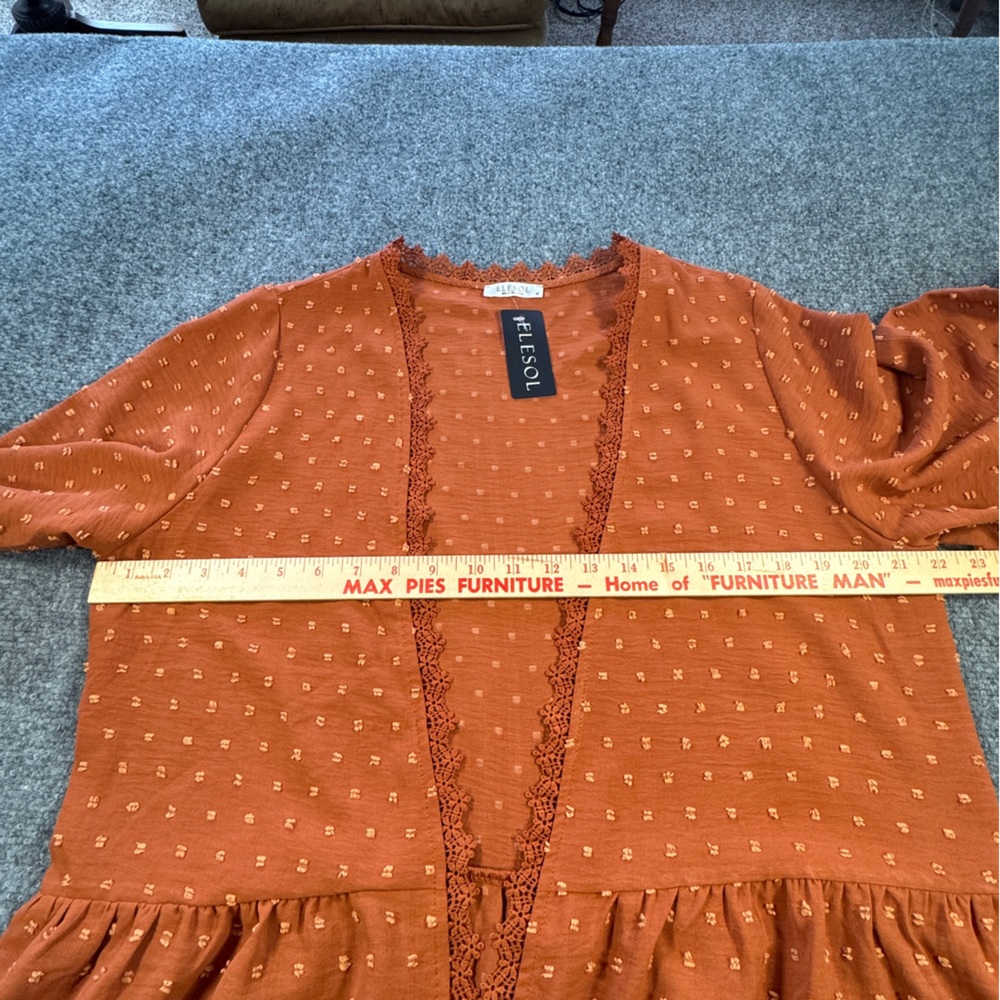 NWT Rust Boho Kimono Cardigan Lace Trim Sheer Cover Up Festival Size L - Picture 9 of 9